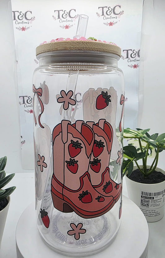 16 Oz Acrylic Tumbler “Cowboy Boots & Strawberries” Decal