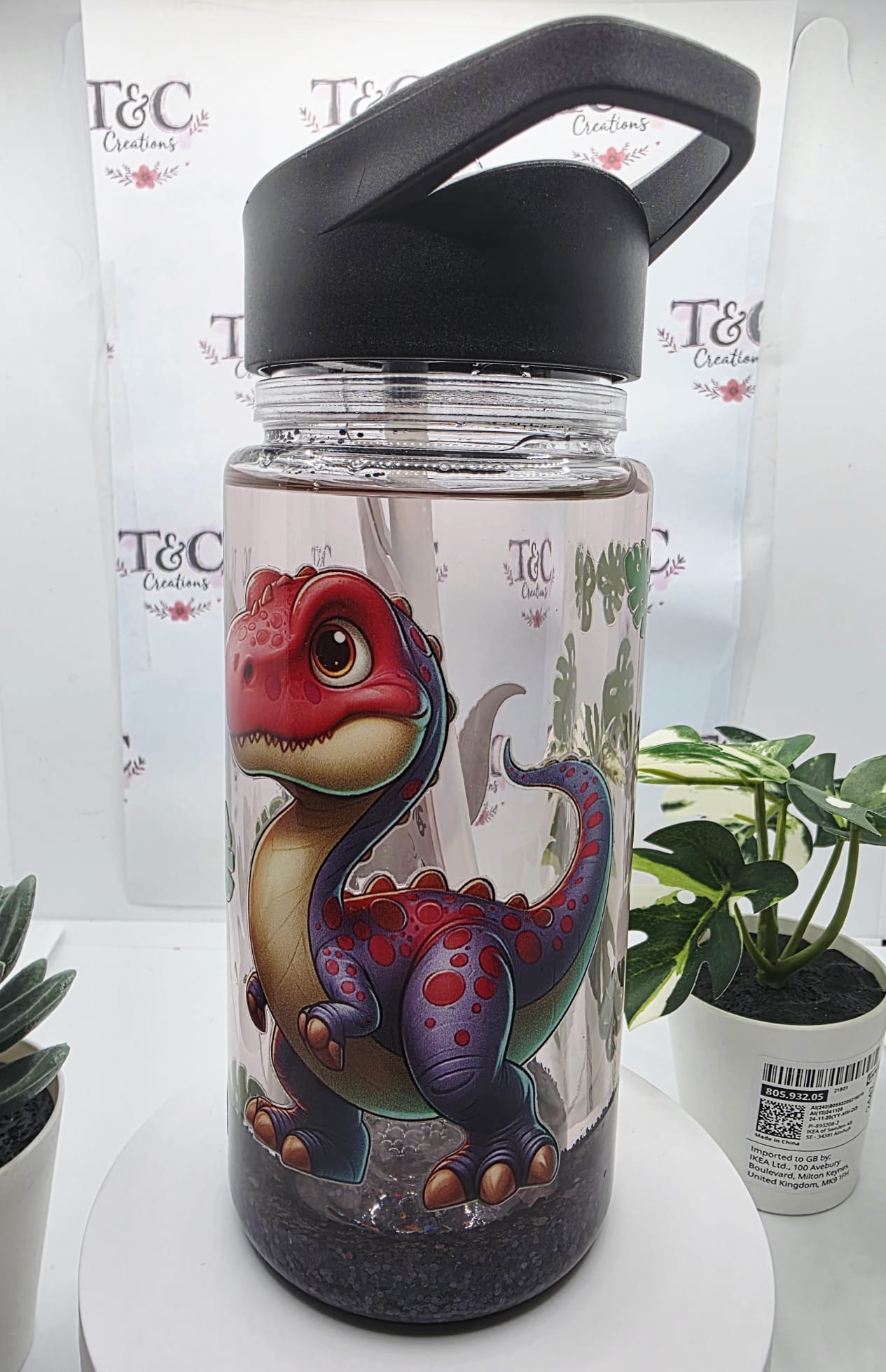 10 Oz Acrylic Children’s Snowglobe Dinosaur decal (Black Lid)