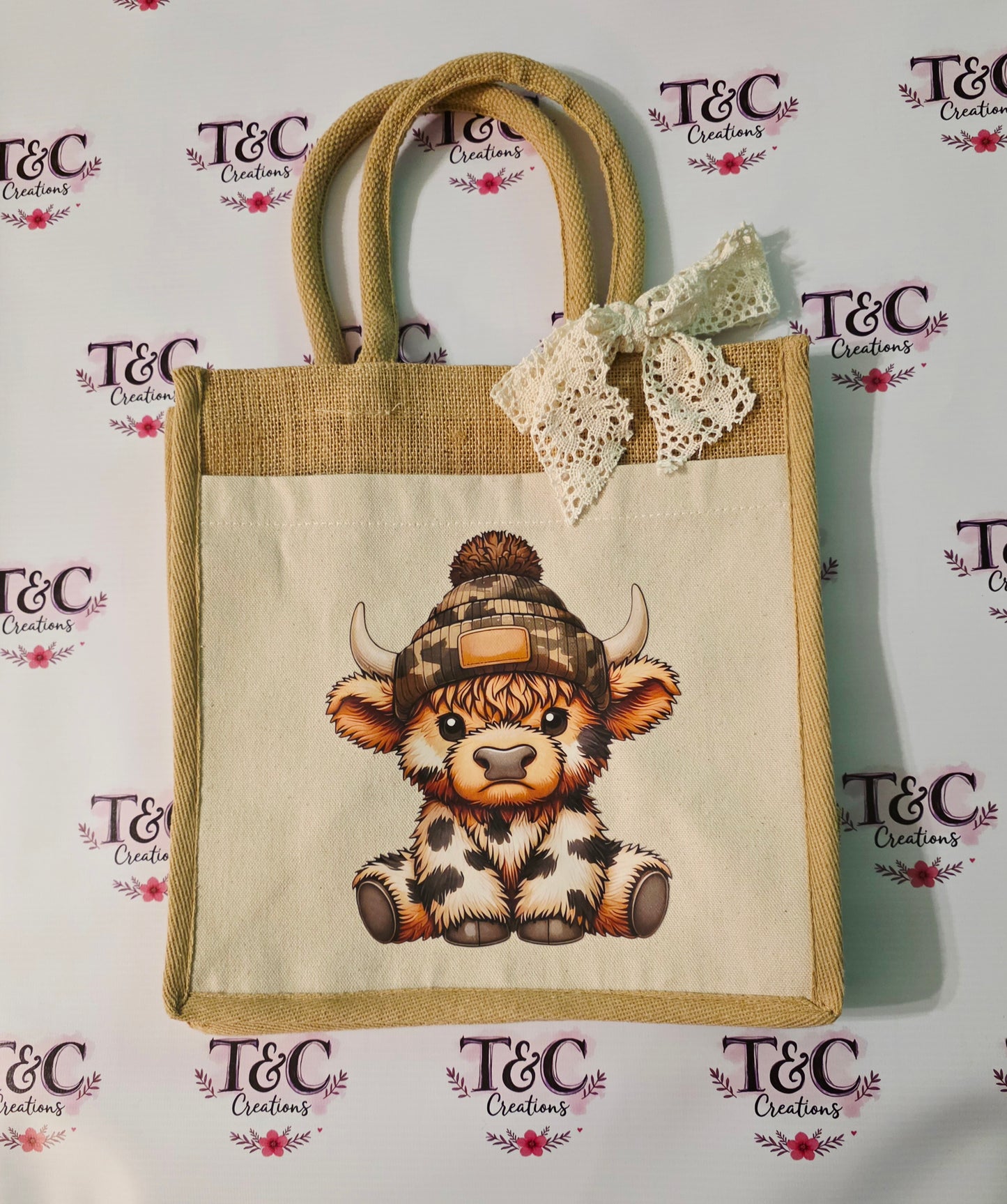 Jute bag with cute cow picture print