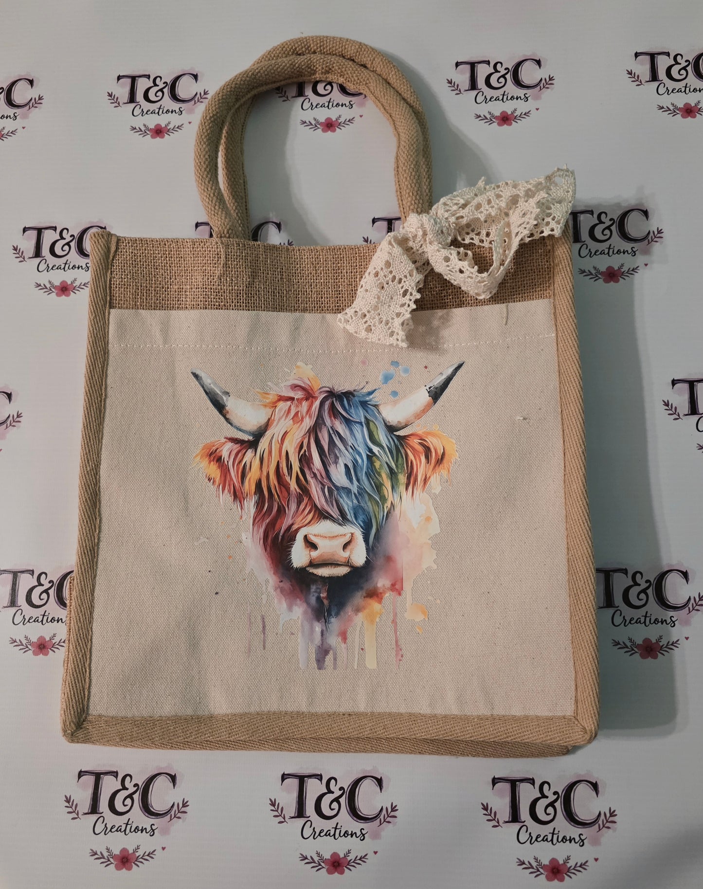 Jute bag with funky cow print