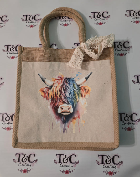 Jute bag with funky cow print