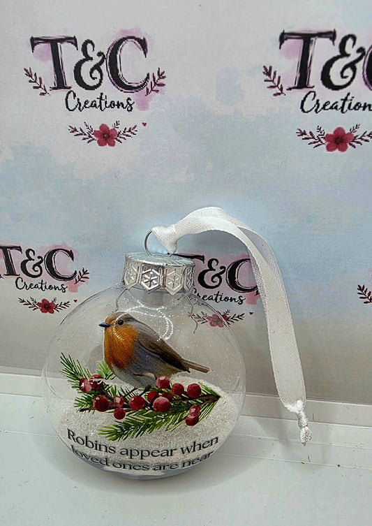 Christmas tree bauble with robin message for lost loves ones