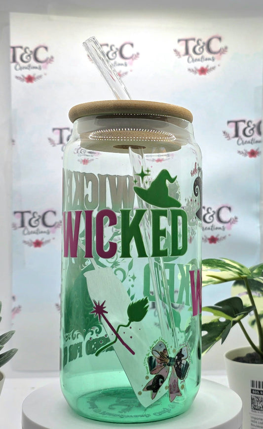 16 Oz Glass Tumbler “ Wicked” Decal