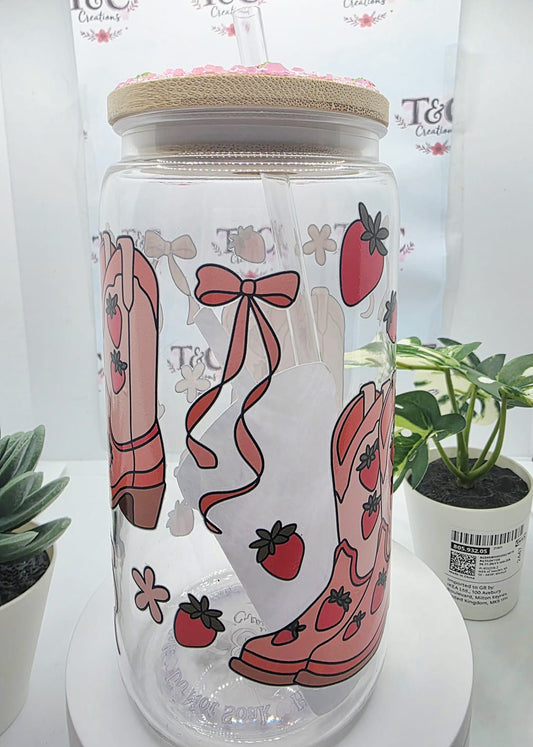 16 Oz Acrylic Tumbler “Cowboy Boots & Strawberries” Decal