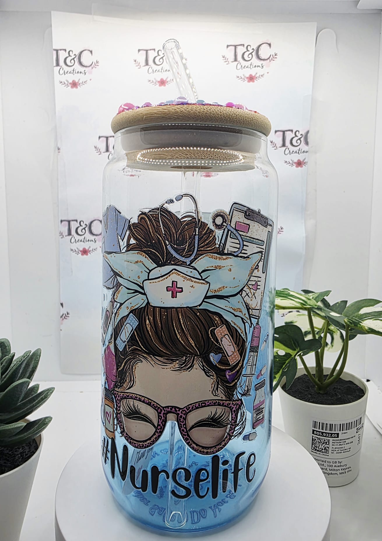 16 Oz Glass Tumbler “Nurse Life” Decal