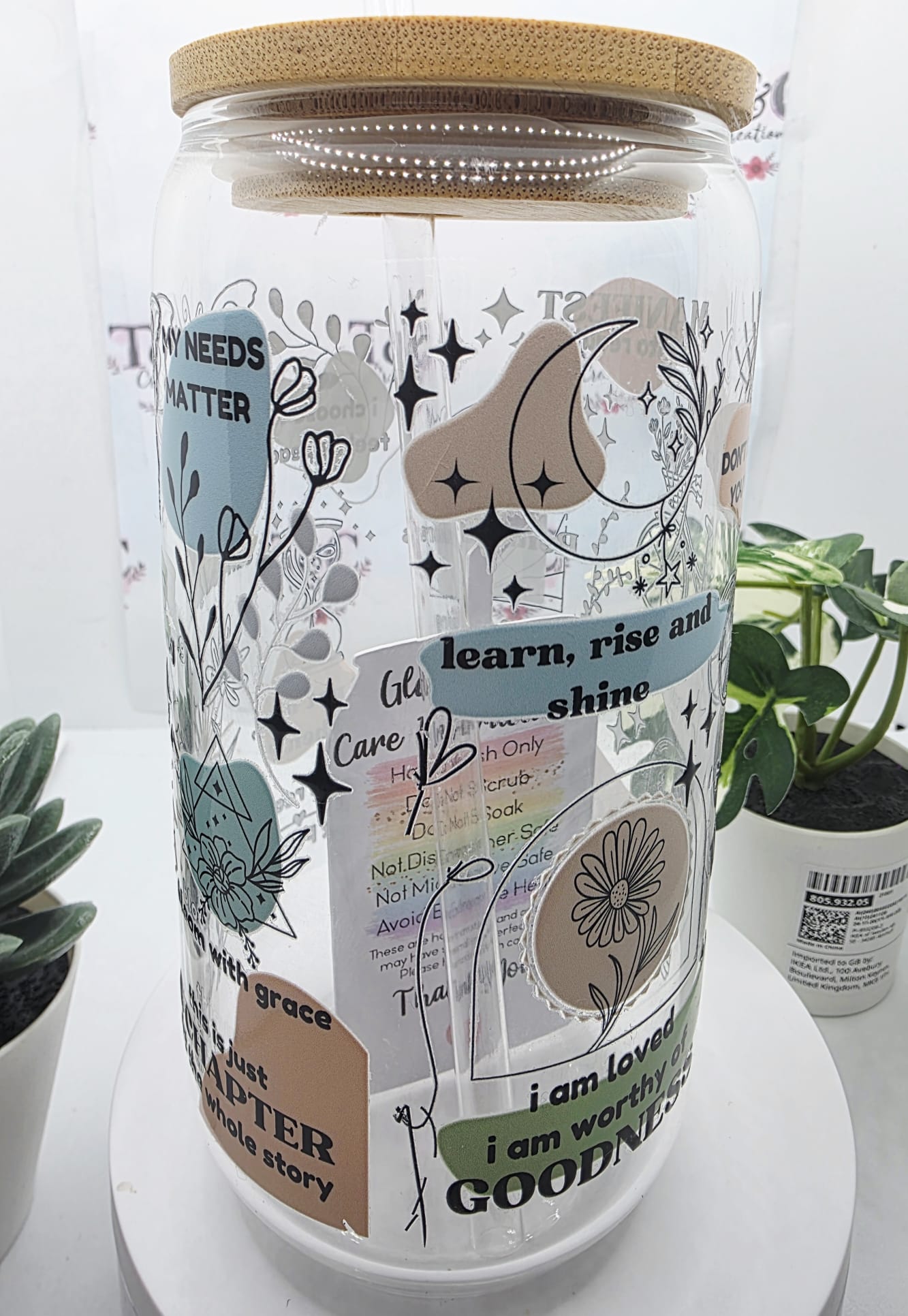 16 Oz Glass Tumbler "Daily Reminders Decal"