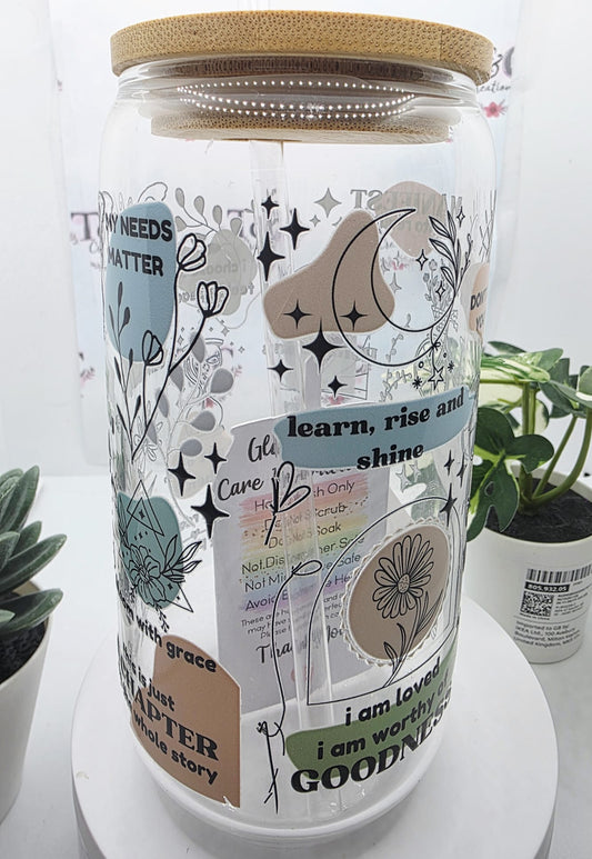 16 Oz Glass Tumbler "Daily Reminders Decal"