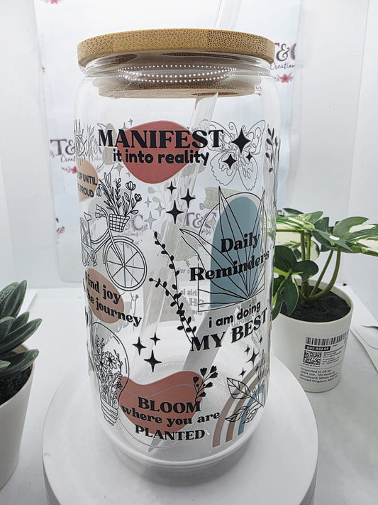 16 Oz Glass Tumbler "Daily Reminders Decal"