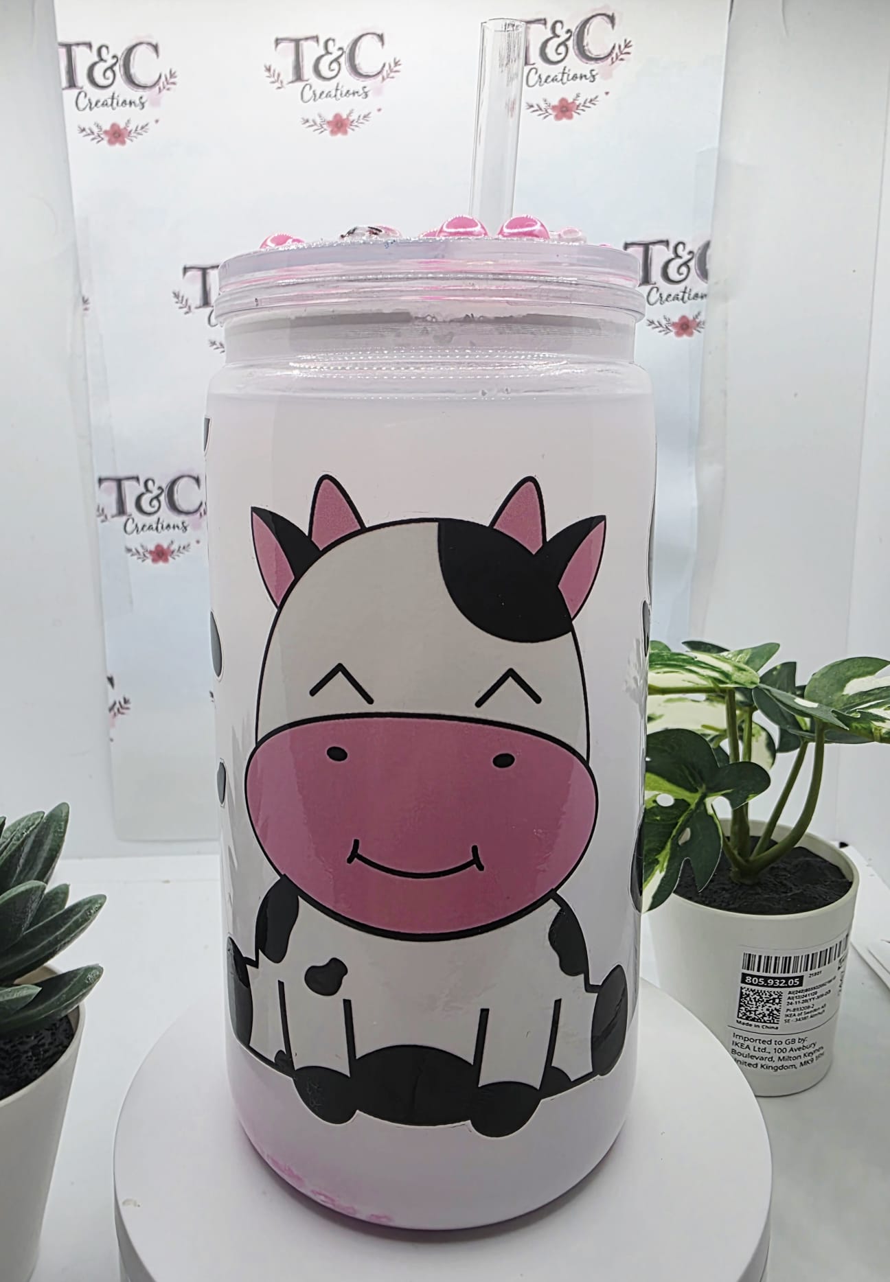 16 Oz Acrylic Snow Globe  Tumbler “Cow Decal”