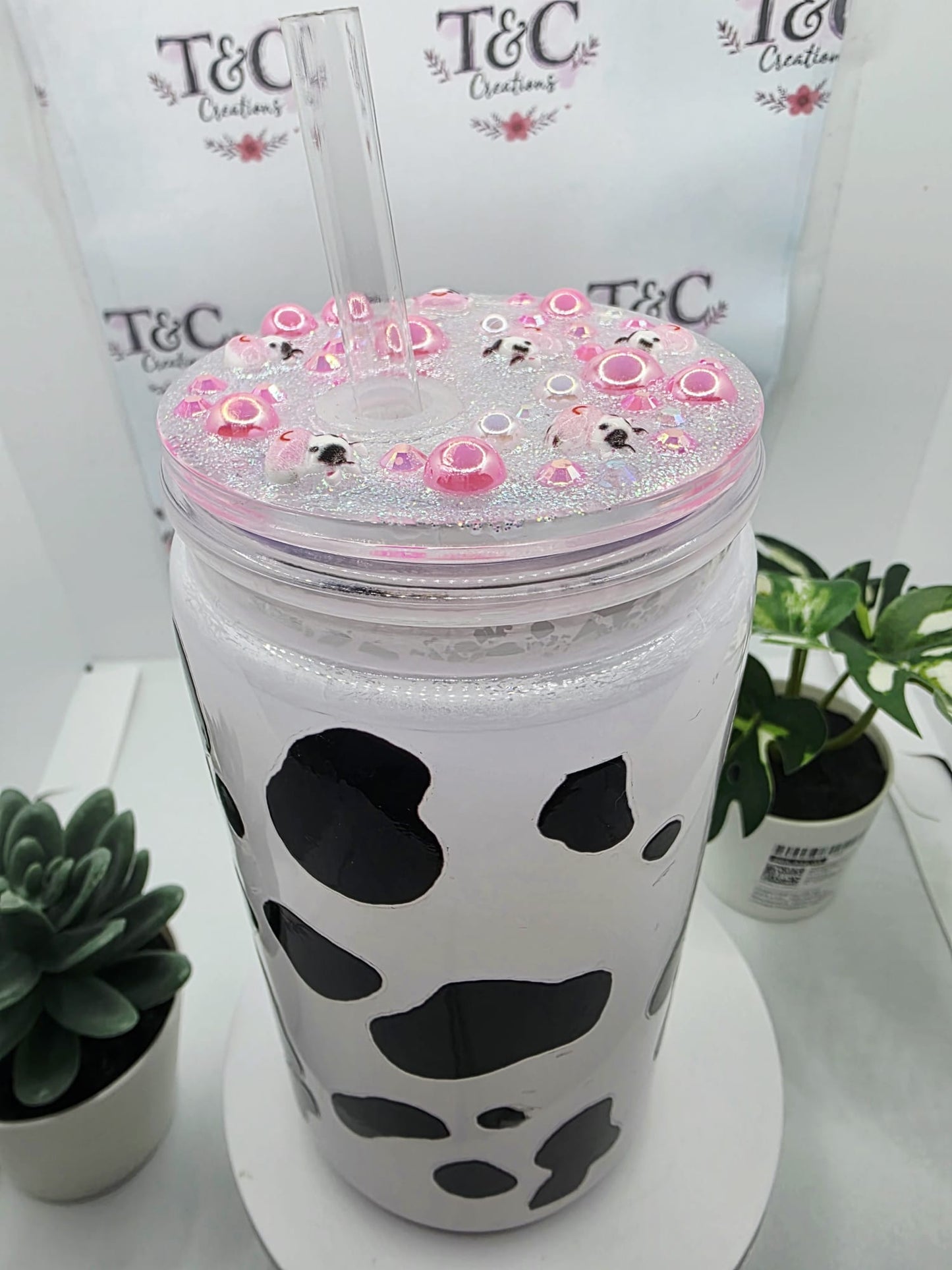 16 Oz Acrylic Snow Globe  Tumbler “Cow Decal”