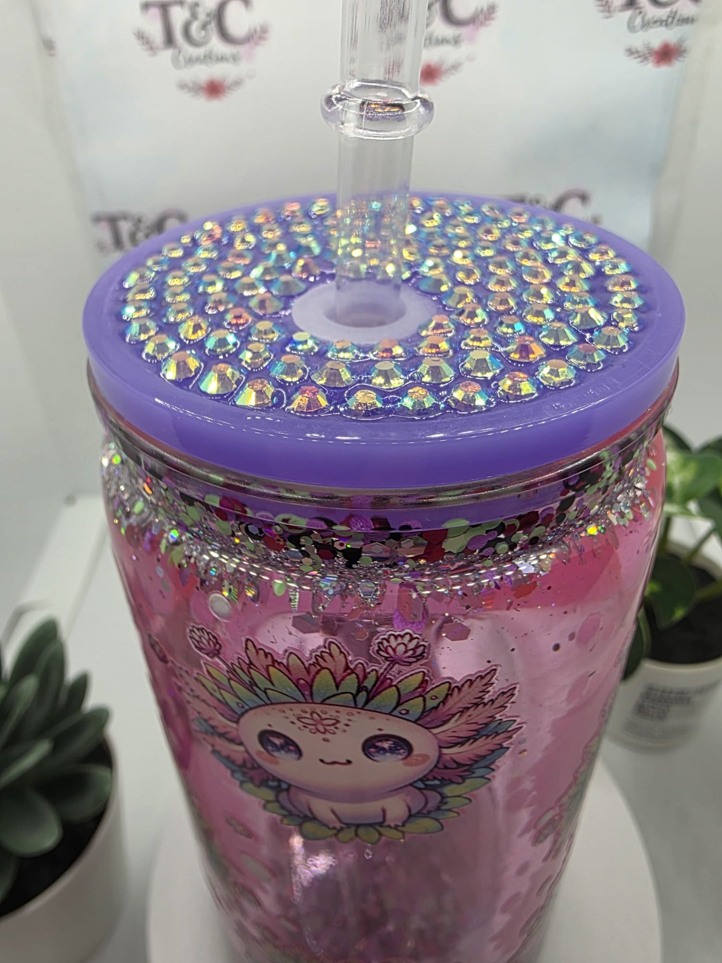 16 Oz Acrylic Snow Globe Tumbler "Axolotl Decal"