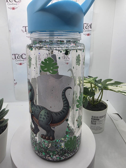 10 Oz Acrylic Children’s Snow Globe Dinosaur Decal (Blue Lid)